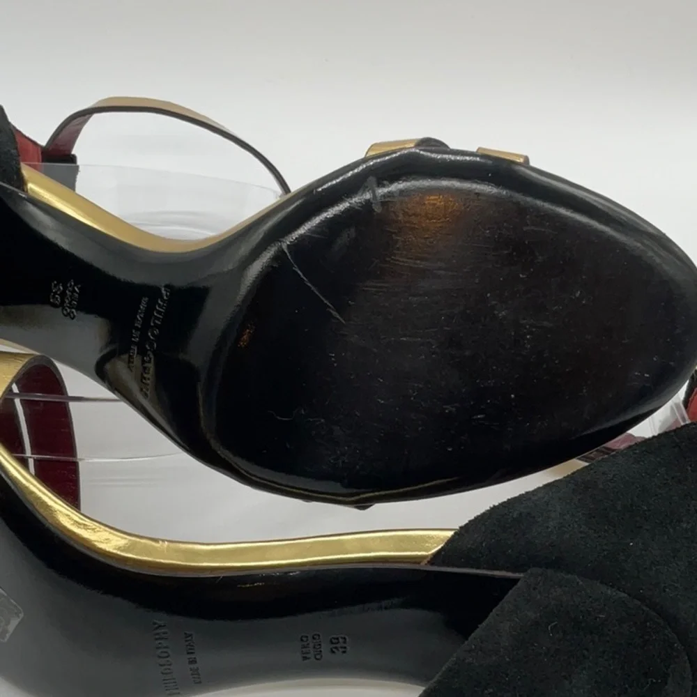 Philosophy di Lorenzo Serafini gold black velvet strap sandal